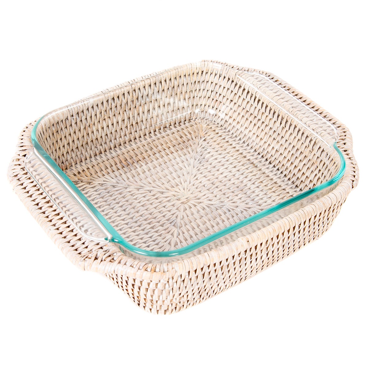 Artifacts Trading Company Rattan Baker Basket with Pyrex White Wash
